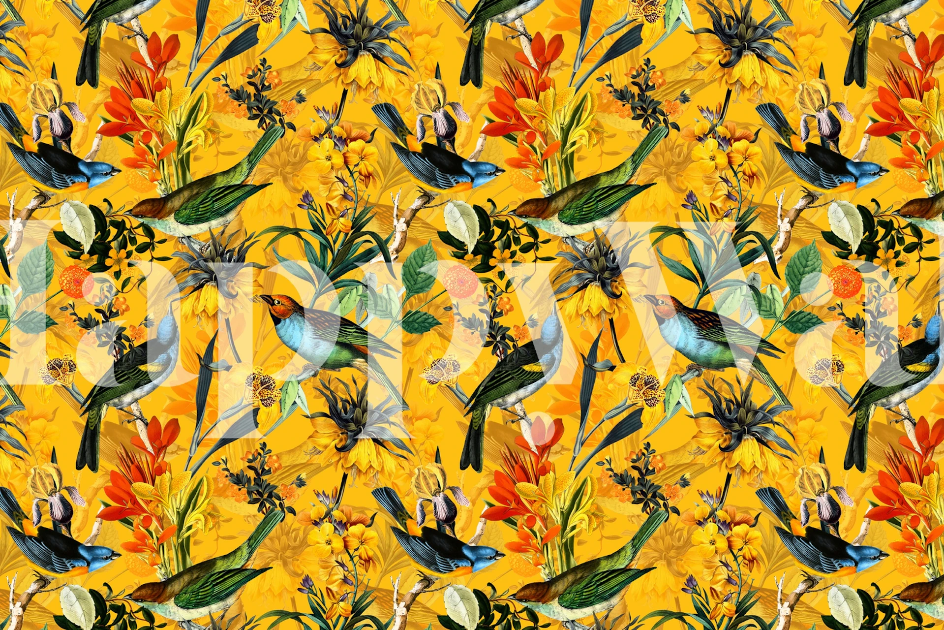 Tapeta Exotic Yellow Bird Garden w pokoju