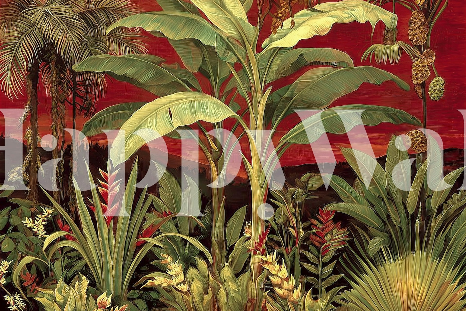 Dark Tropical Oasis wallpaper in a room