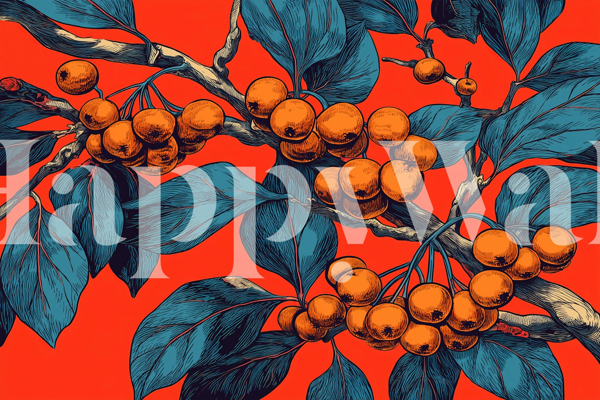 Autumn Orange Berries wallpaper in a room