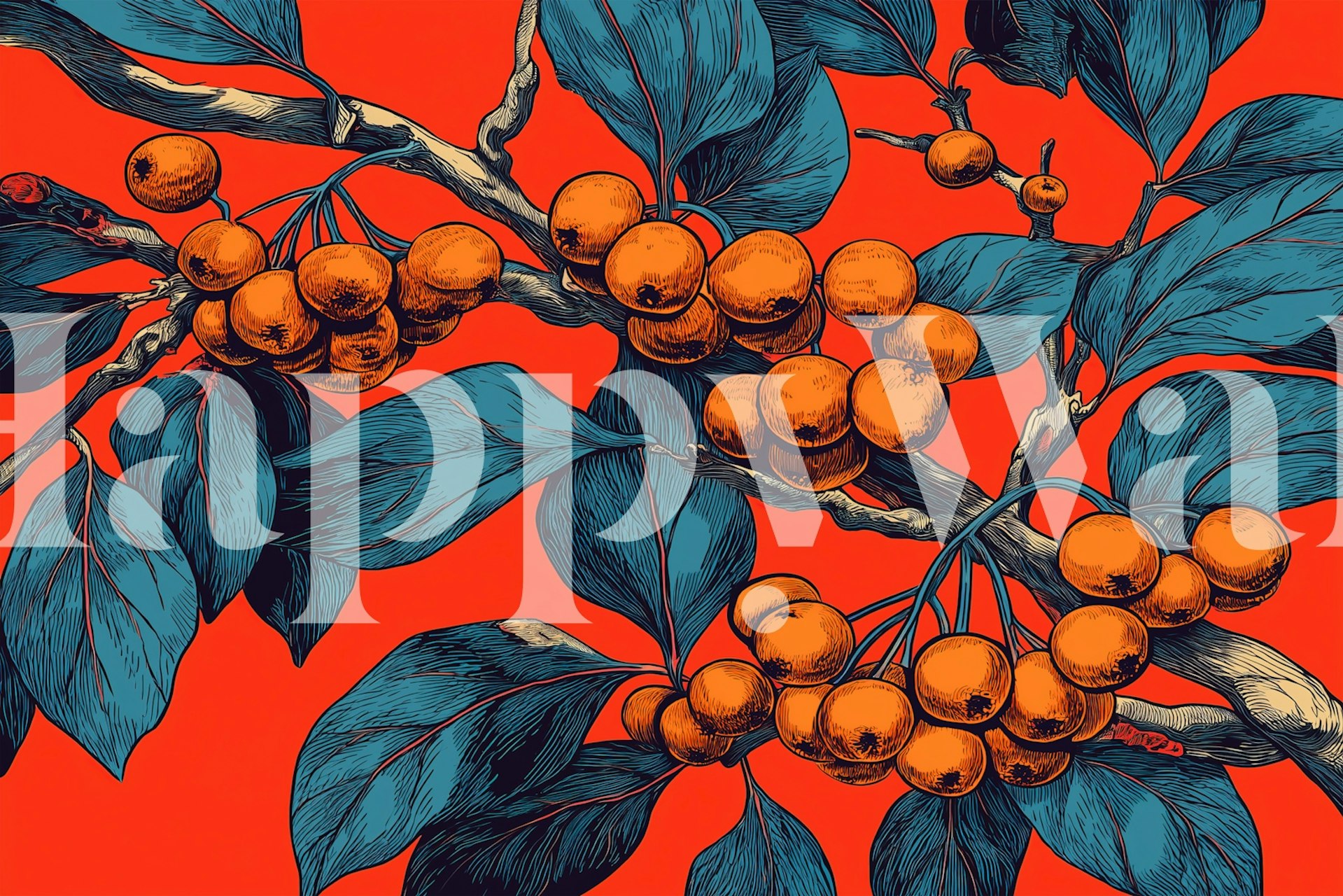 Autumn Orange Berries wallpaper in a room