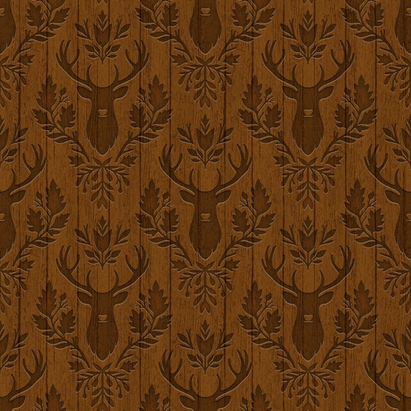 Cabincore Deer Damask Dark Wood