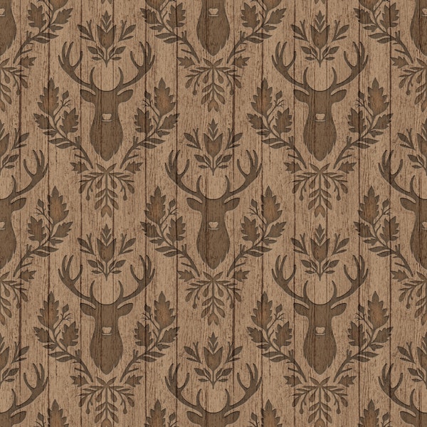 Cabincore Deer Damask Light Wood