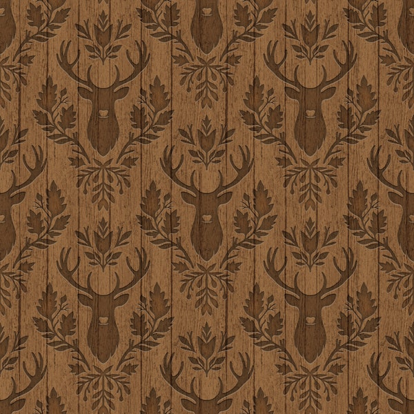 Cabincore Deer Damask Wood