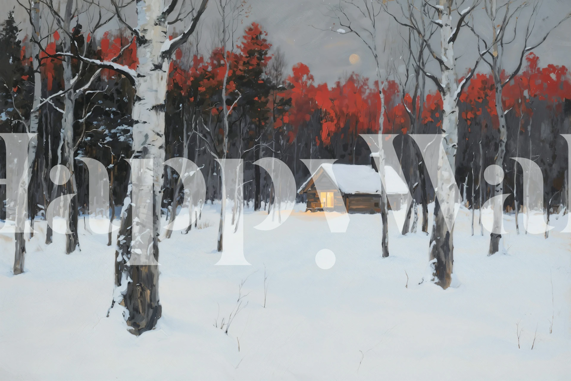 Snowy Cabin Retreat behang in een winterse setting