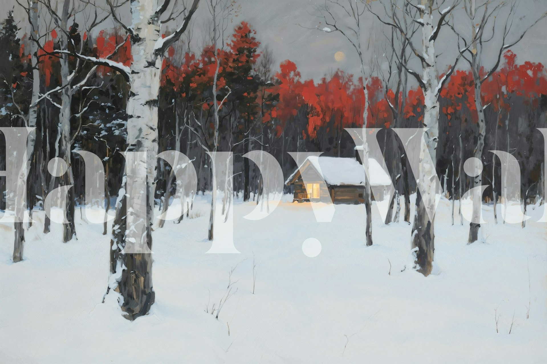 Ταπετσαρία Snowy Cabin Retreat σε χειμερινό σκηνικό