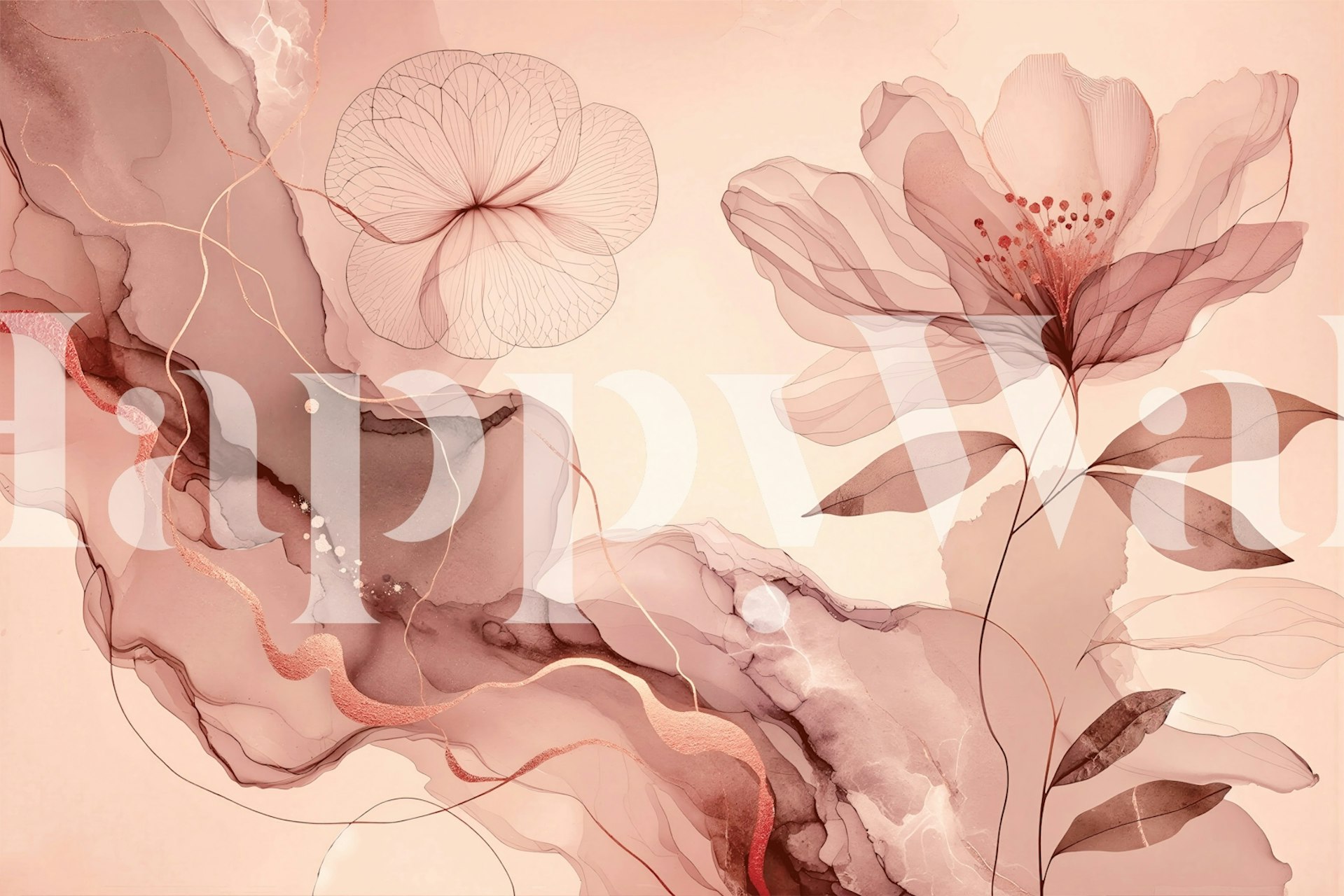 Dreamy Sage Garden Rose Gold wallpaper in a room