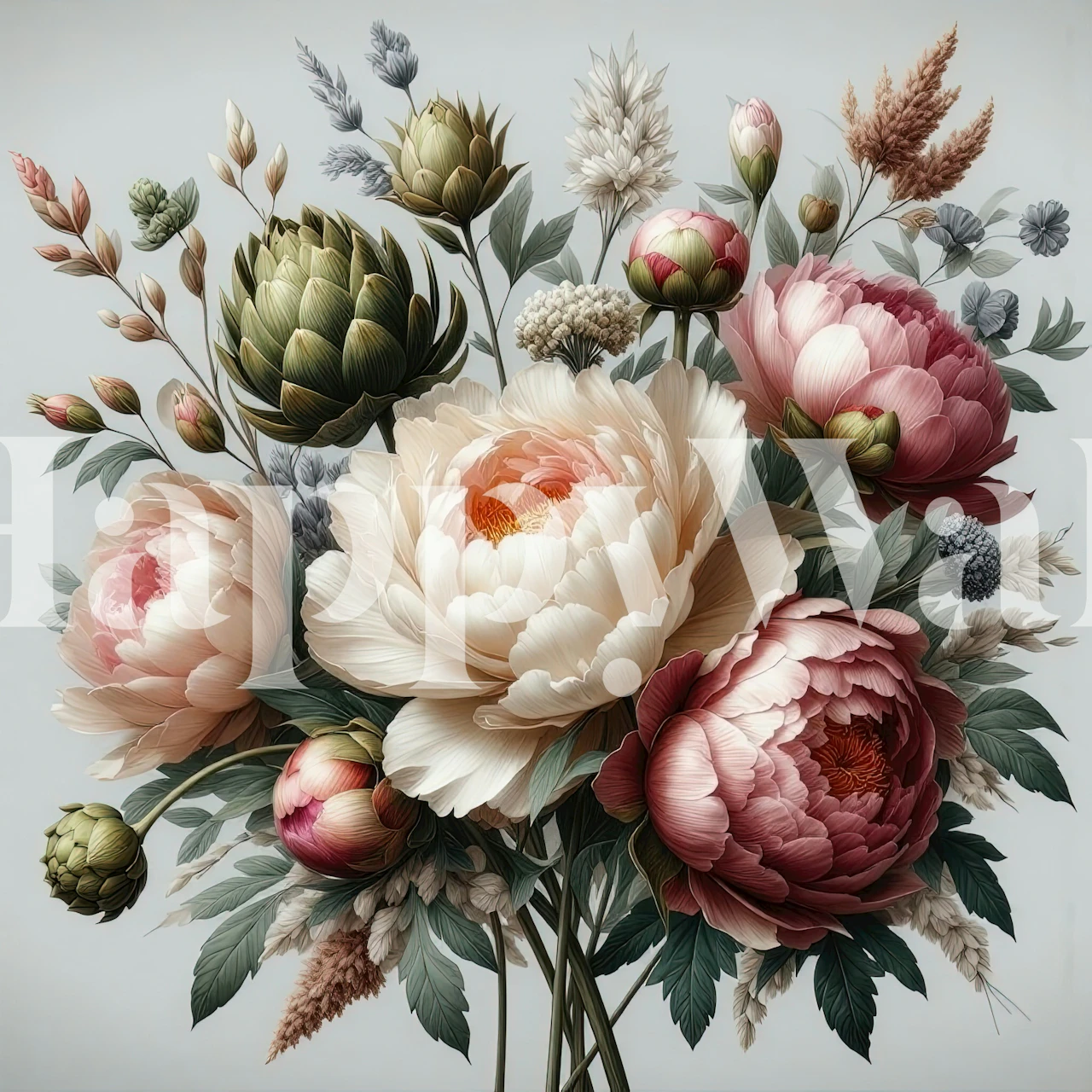 Vintage Peonies wallpaper in a room setting