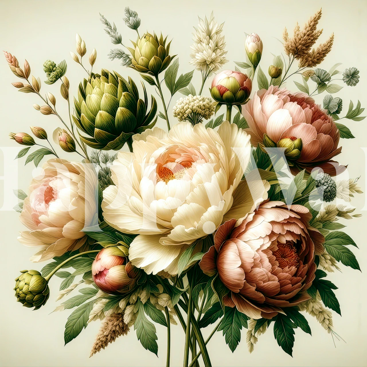 Carta da parati Vintage Peonies 3 che mostra fiori
