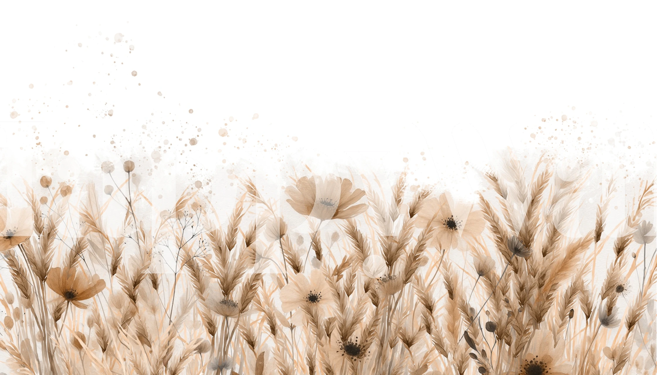 Beige floral meadow design with wildflowers and grasses wallpaper