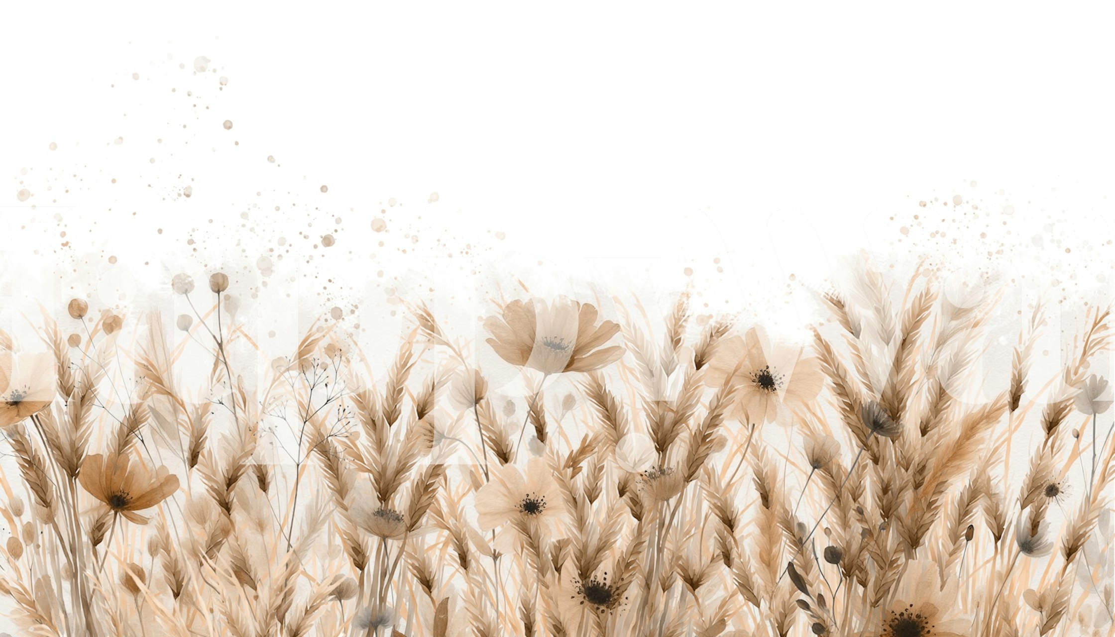 Beige floral meadow design with wildflowers and grasses wallpaper