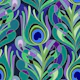 70s jewel-toned peacock feather - large scale