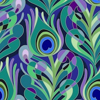 70s jewel-tone peacock feather - medium scale tapet