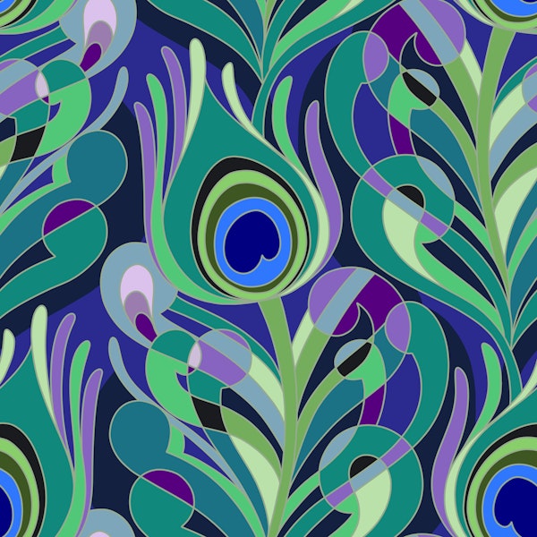 70s jewel-tone peacock feather - medium scale