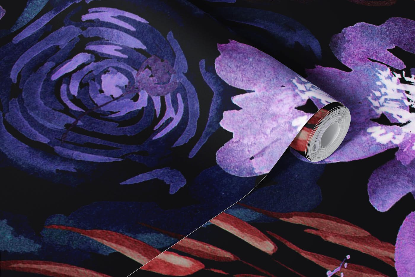 Dark Floral Chaos Purple and Blue wallpaper roll