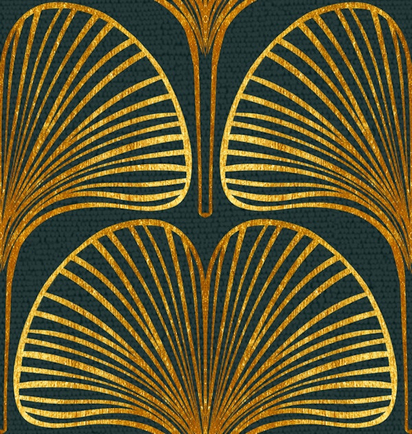 Gold Ginkgo Leaf on Dark Teal