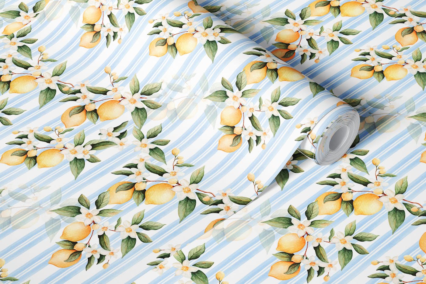 Amalfi Lemons - Blue wallpaper roll