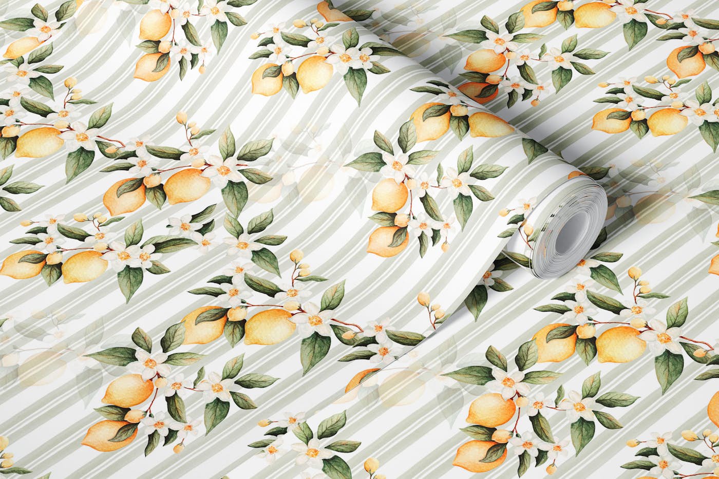 Amalfi Lemons - Sage wallpaper roll