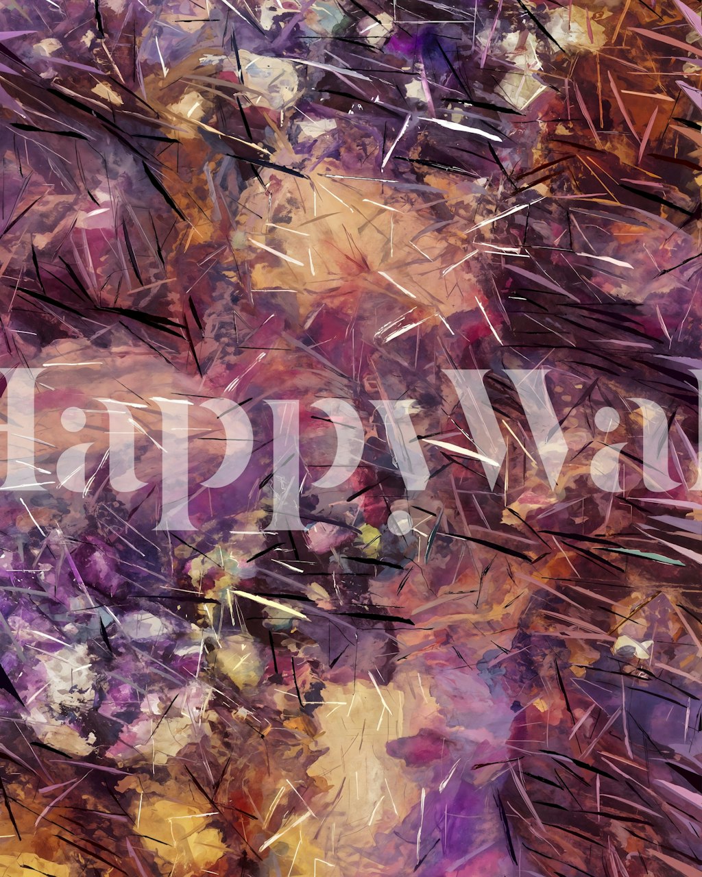 Purple and gold abstract floral wallpaper with textured patterns