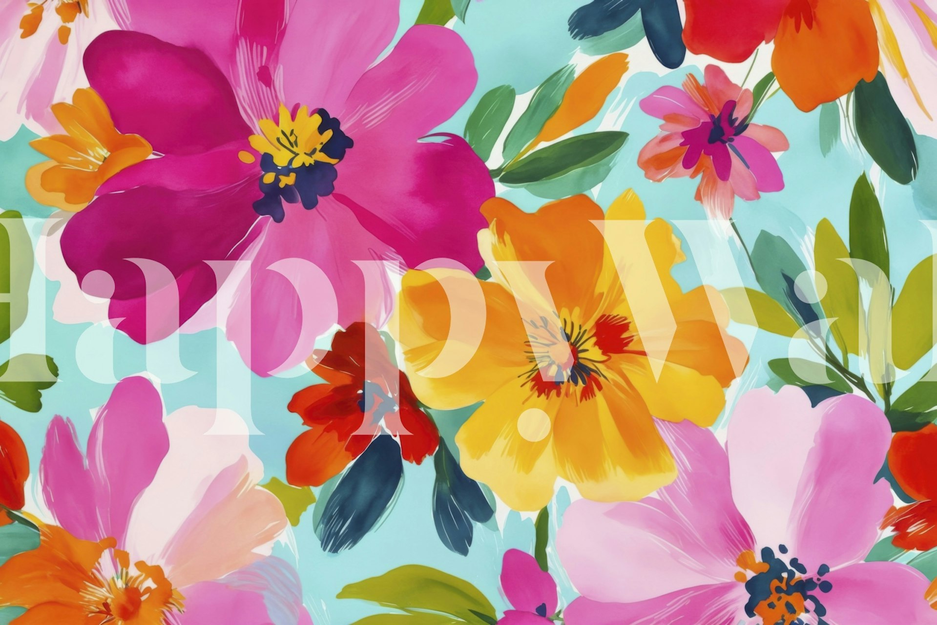 Colorful summer flowers wallpaper in a room