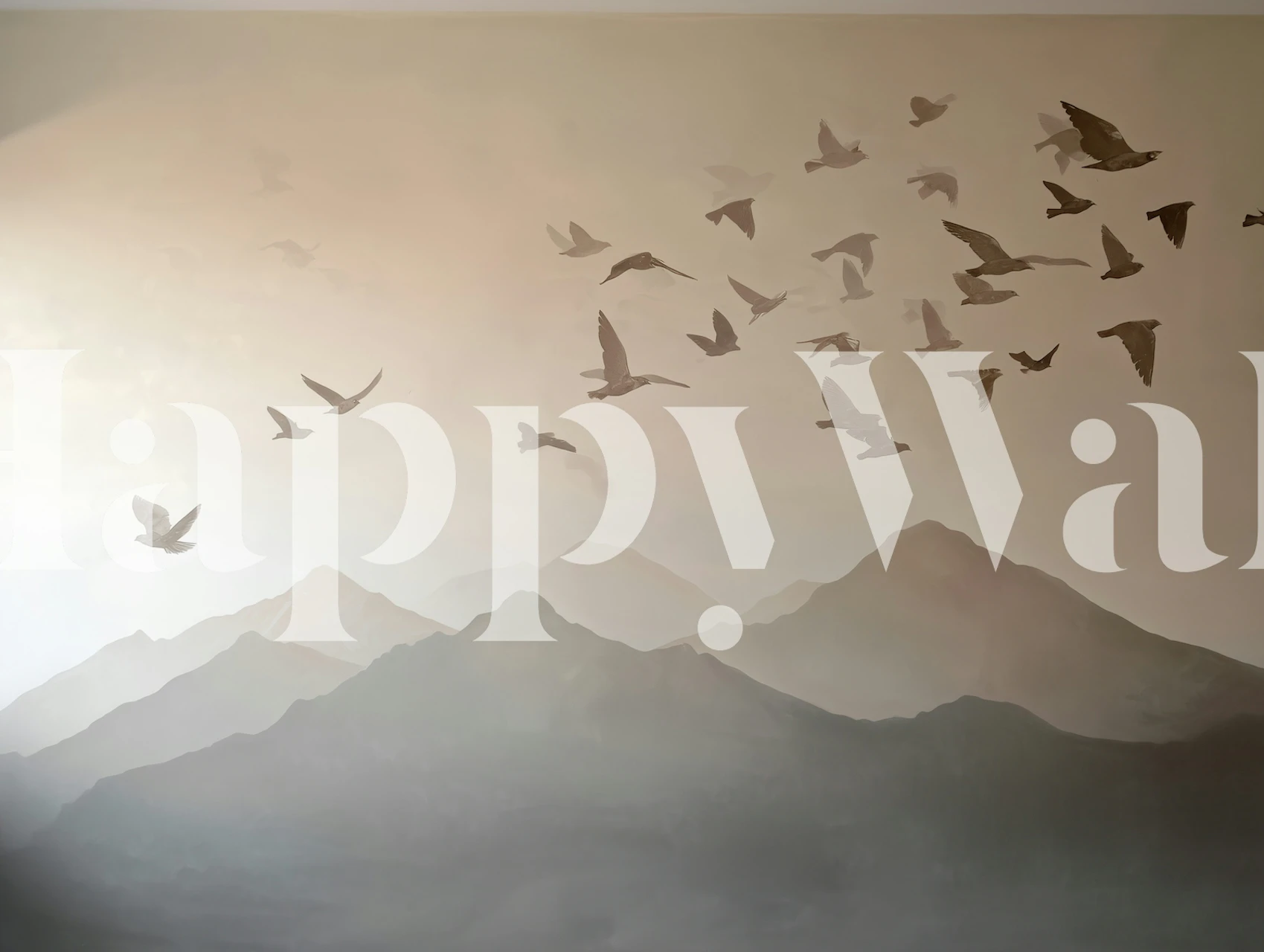mountains and flying birds in muted tones wallpaper