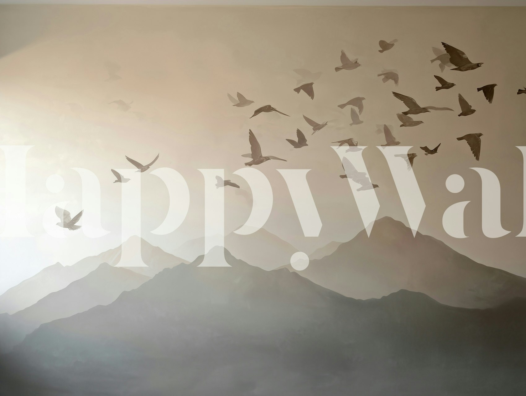 mountains and flying birds in muted tones wallpaper