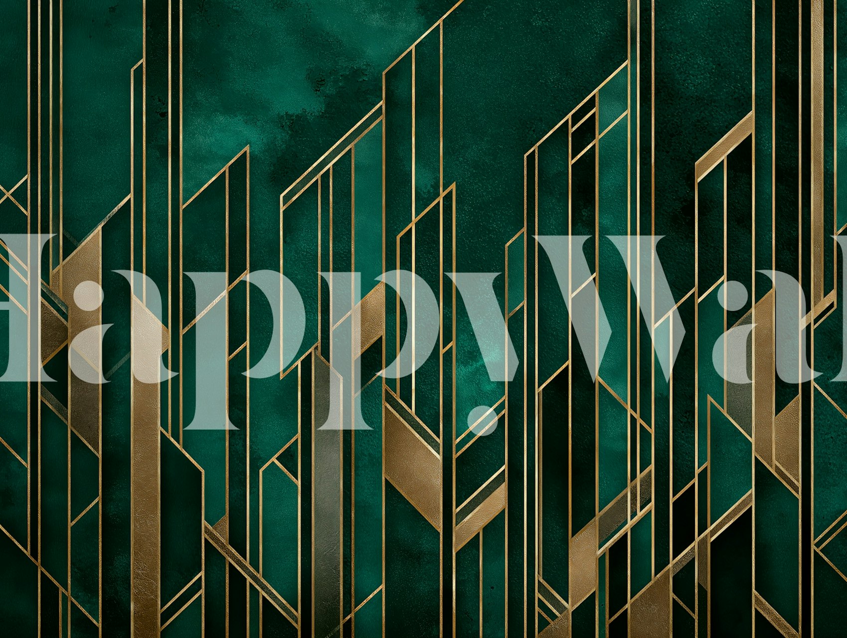 Emerald geometric elegance wallpaper in a room