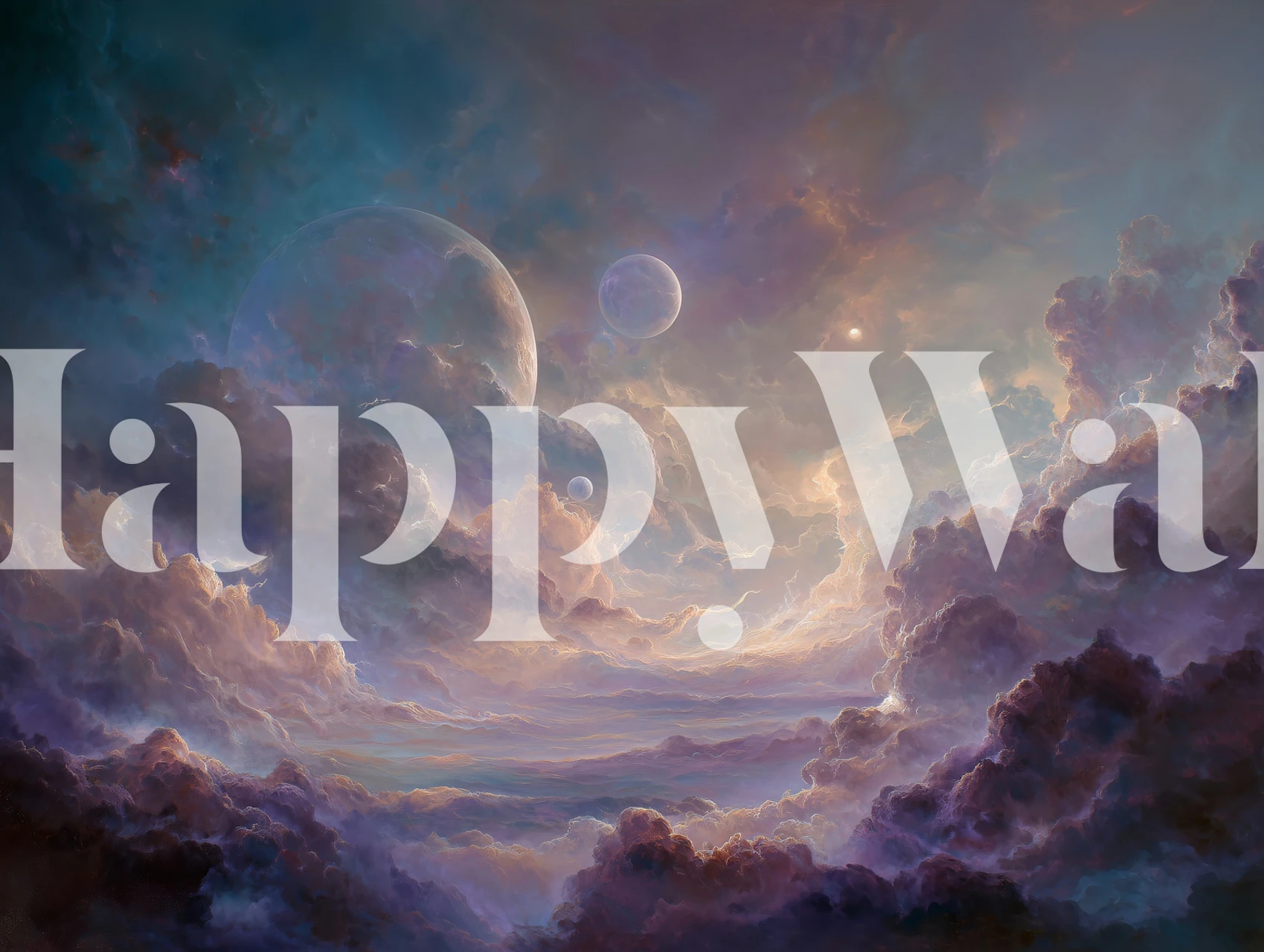 Colorful cosmic clouds with planets in the sky wallpaper