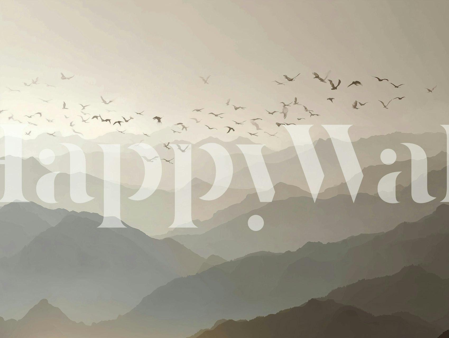 Serene bird migration wallpaper in a room