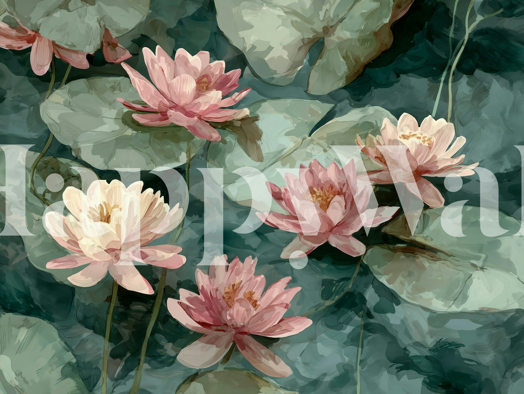 Papel pintado Blossoming Water Lilies en una habitación