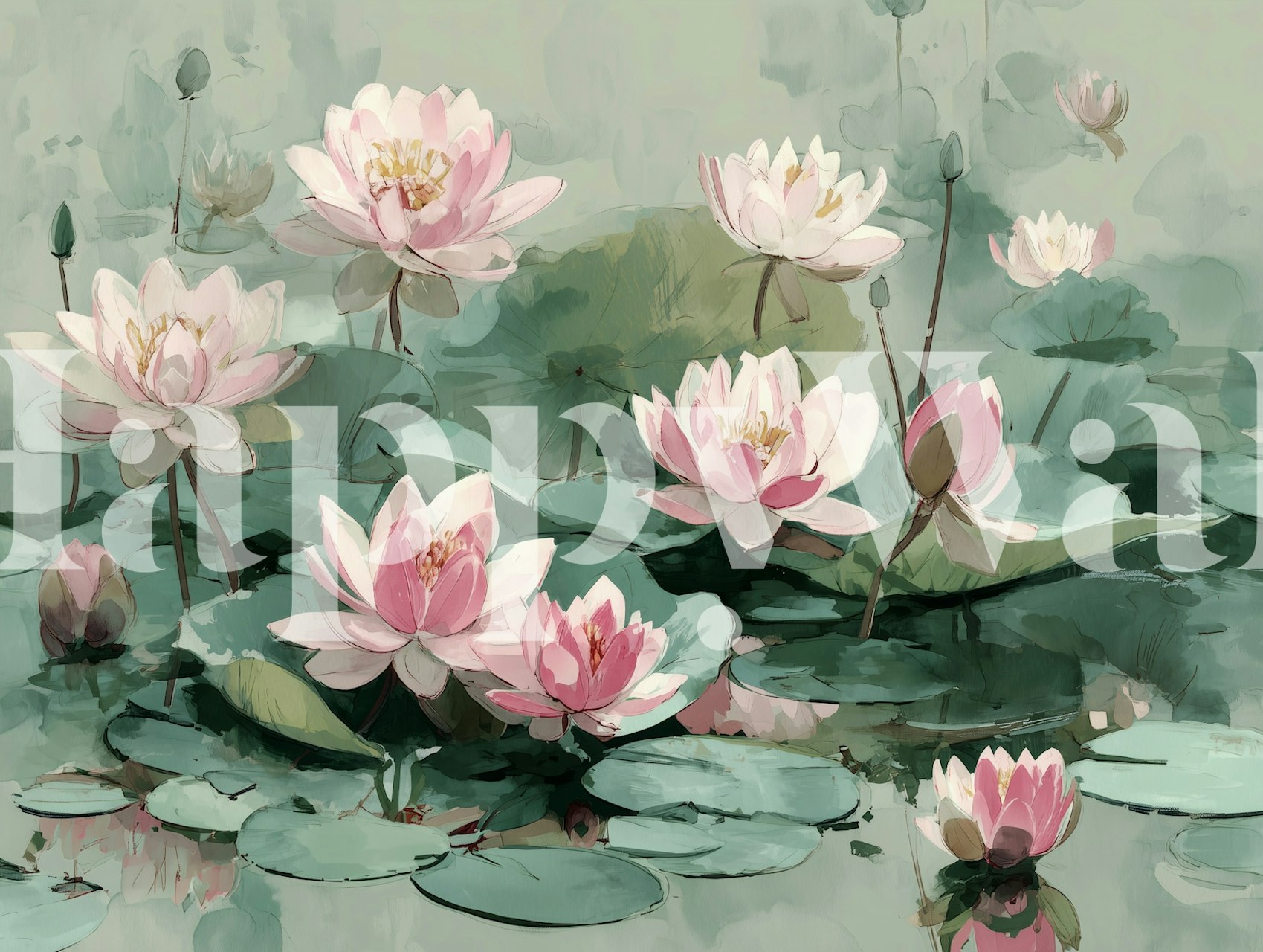 Serene blossom lagoon wallpaper design