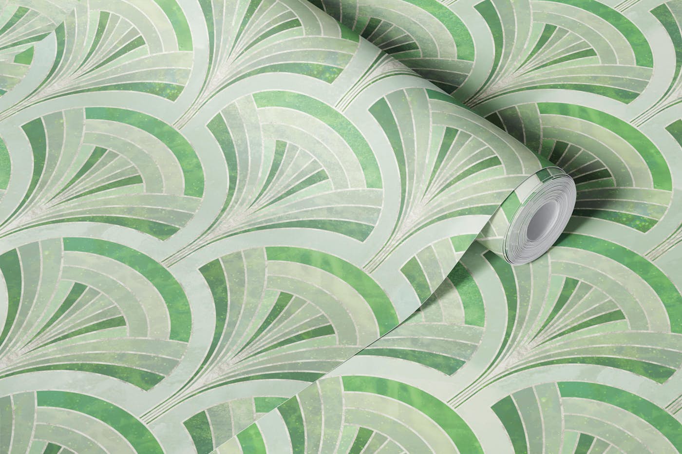 Jade Retro Palm Deco wallpaper roll