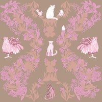 Cats in the Bushes in Pink and Mocha brown tapet