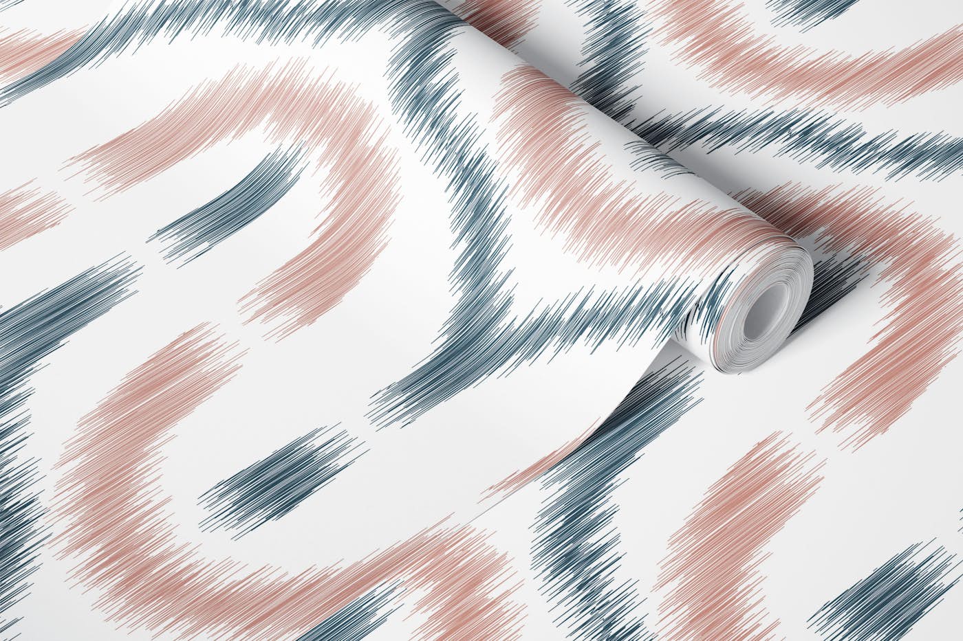 Ikat Waves in Pink and Navy Blue wallpaper roll