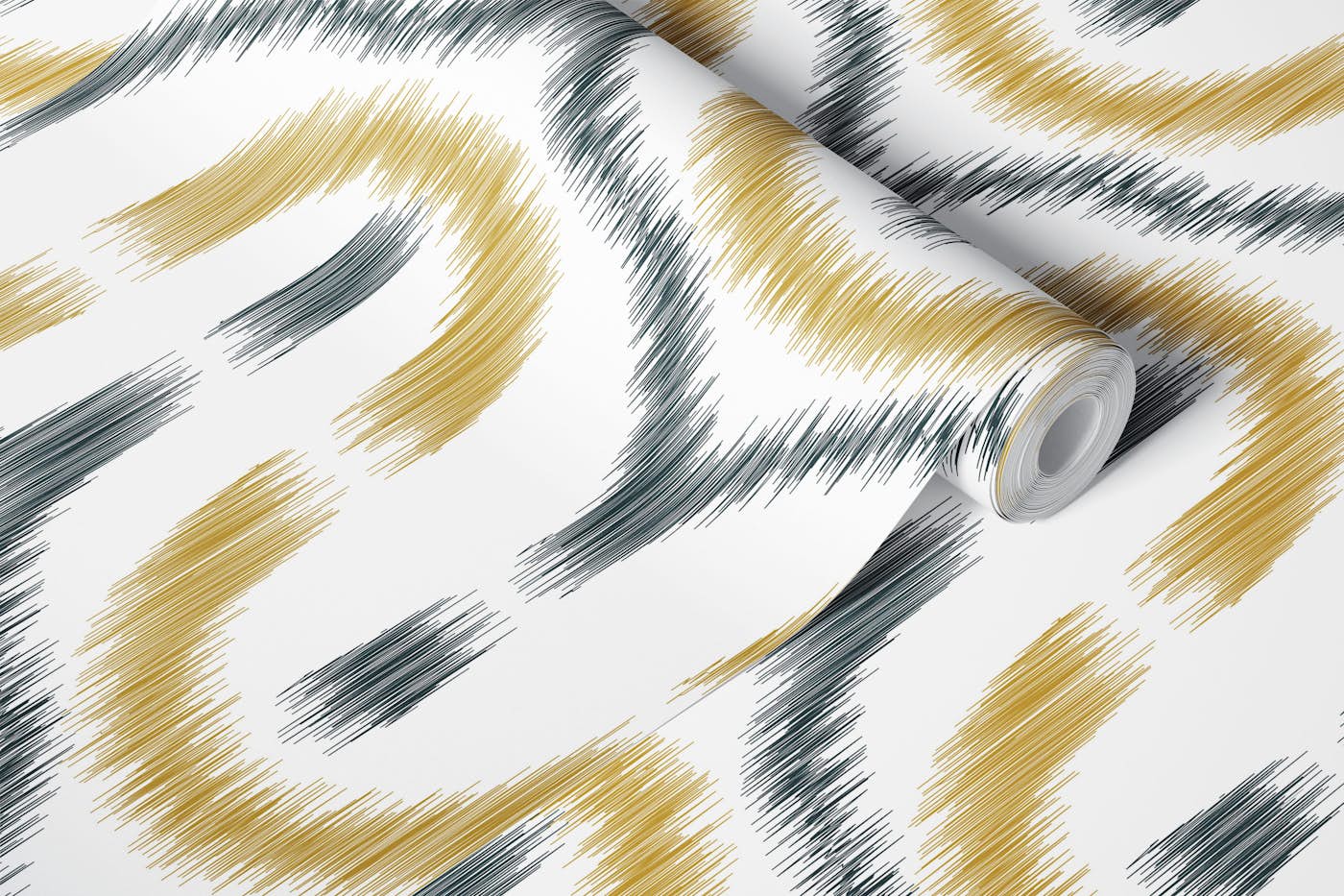 Ikat Waves in Yellow and Navy Blue wallpaper roll