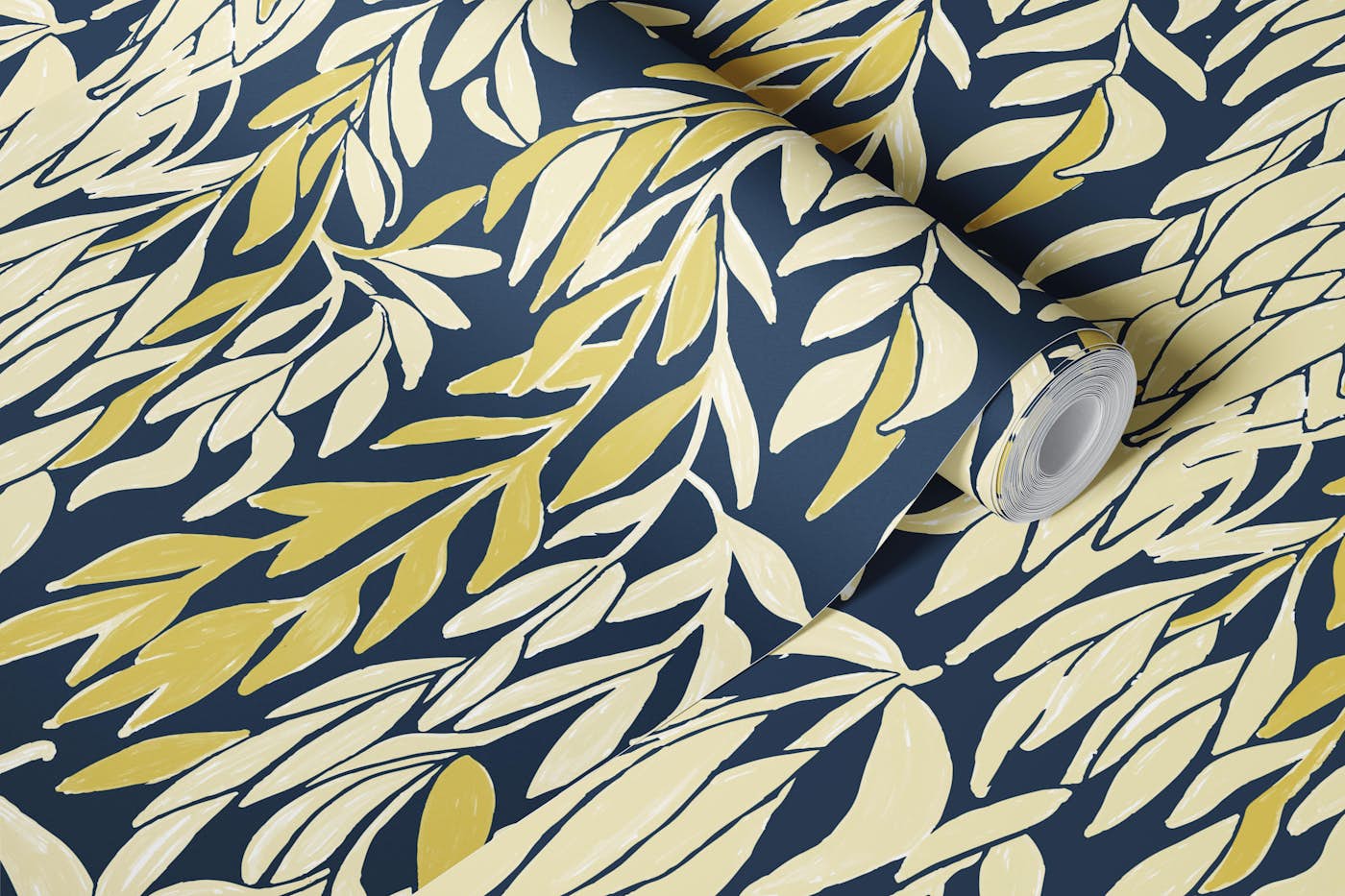 Willow in Mustard and Navy Blue wallpaper roll