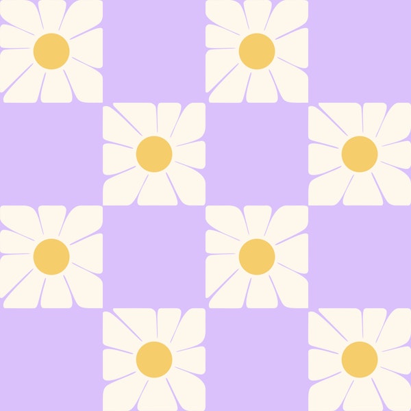 Sunny Daisies Squares Lavender Mural