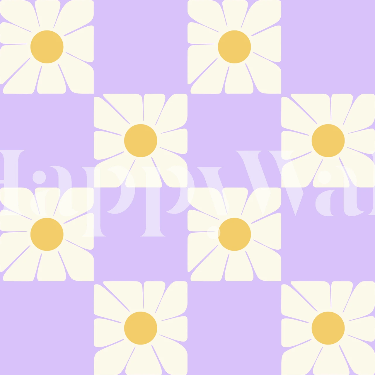 Sunny Daisies Squares Lavender Mural in a room