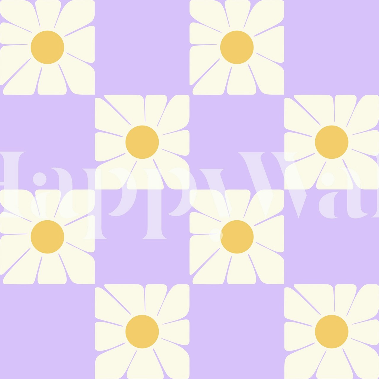 Sunny Daisies Squares Lavender Mural in a room