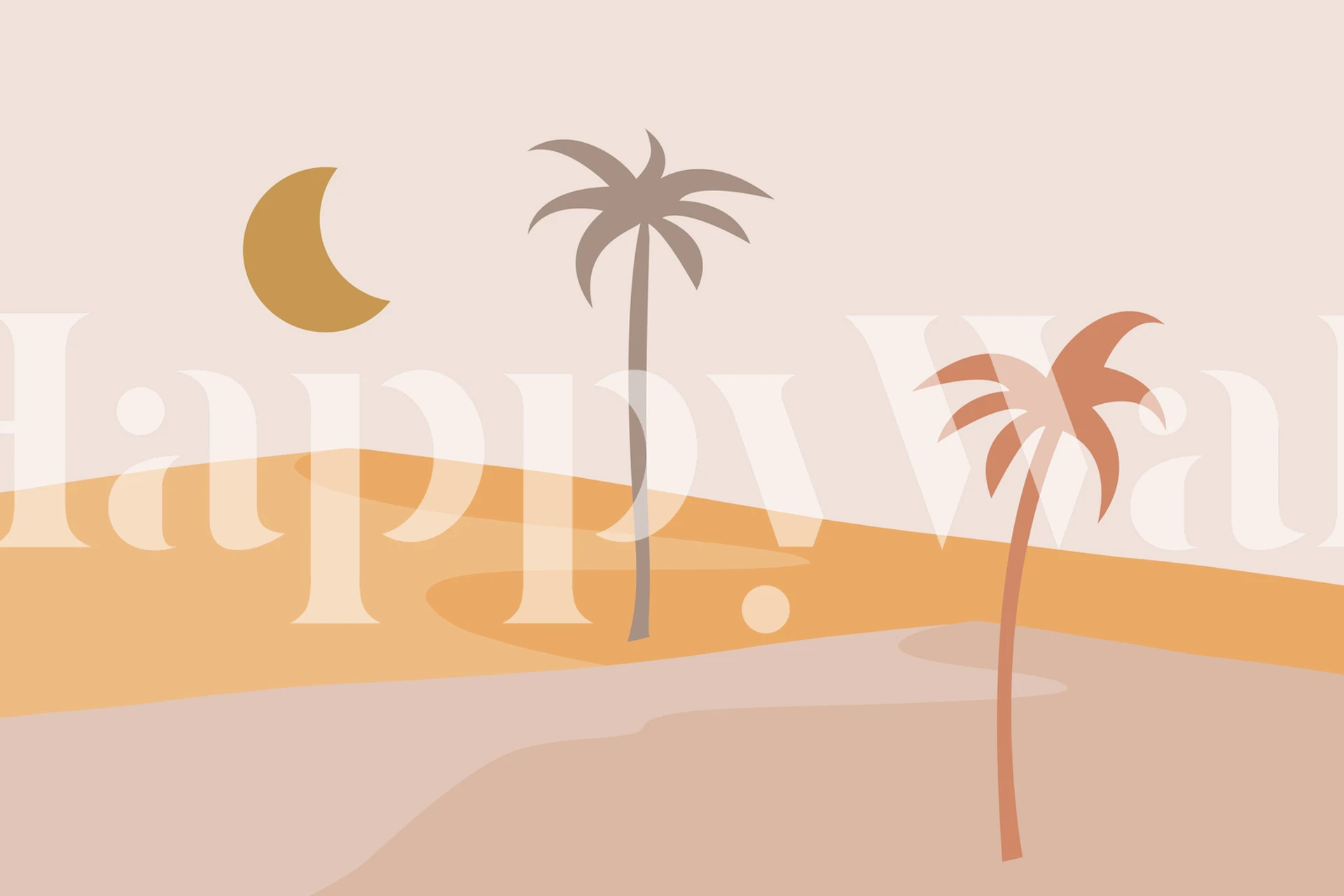 Desert Night Carta da parati grafica con falce di luna e sagome di palme