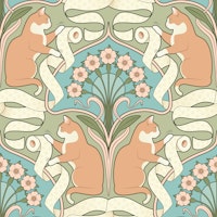 Cat and Toilet Paper Art Nouveau Bg Green 50 papiers peint