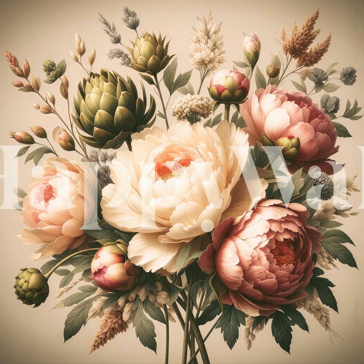 Vintage Peonies Baroque wallpaper in a room