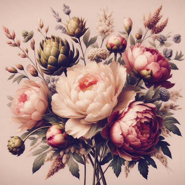 Vintage Peonies Warm Tones