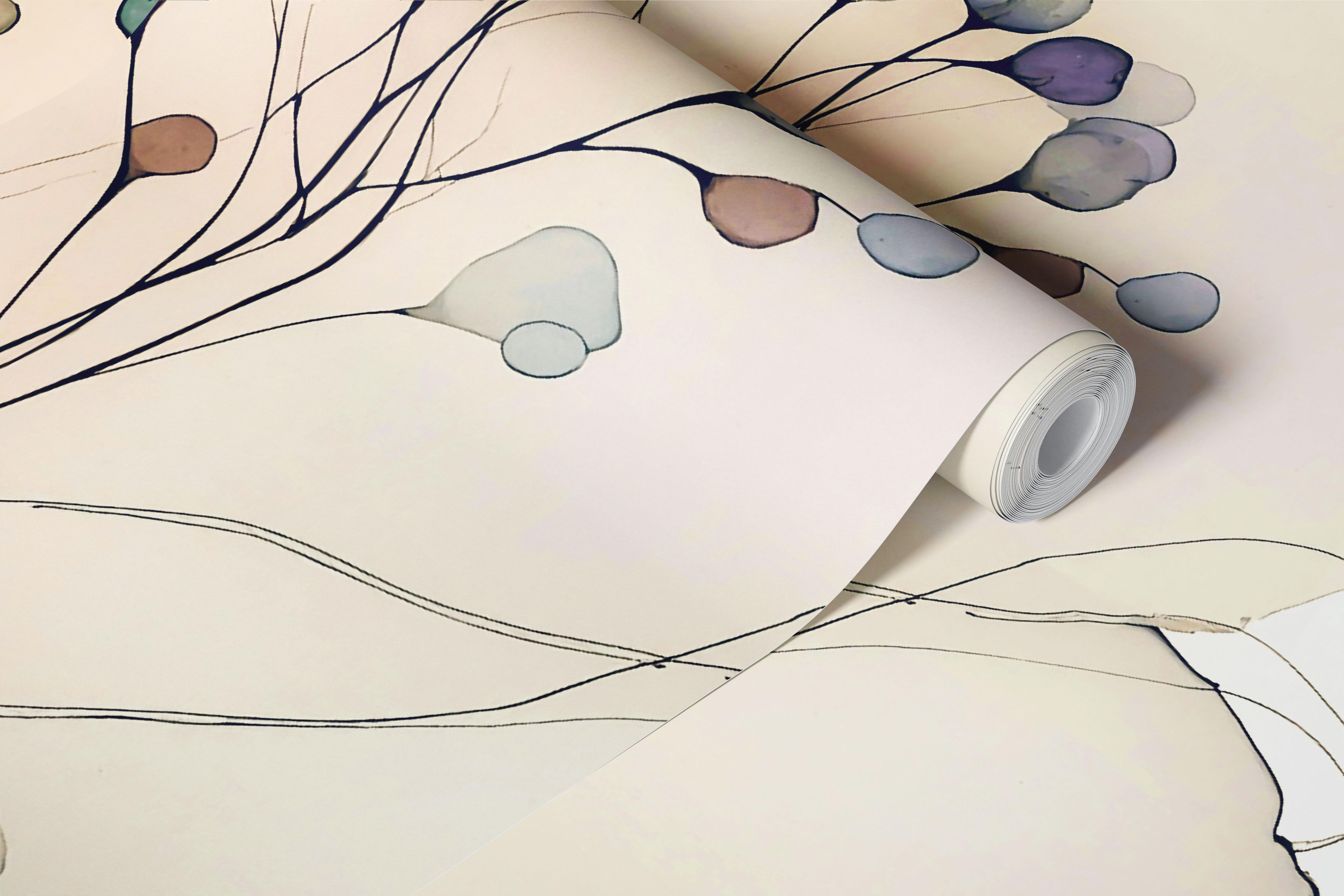 Copper floral abstract design wallpaper with soft pastel hues