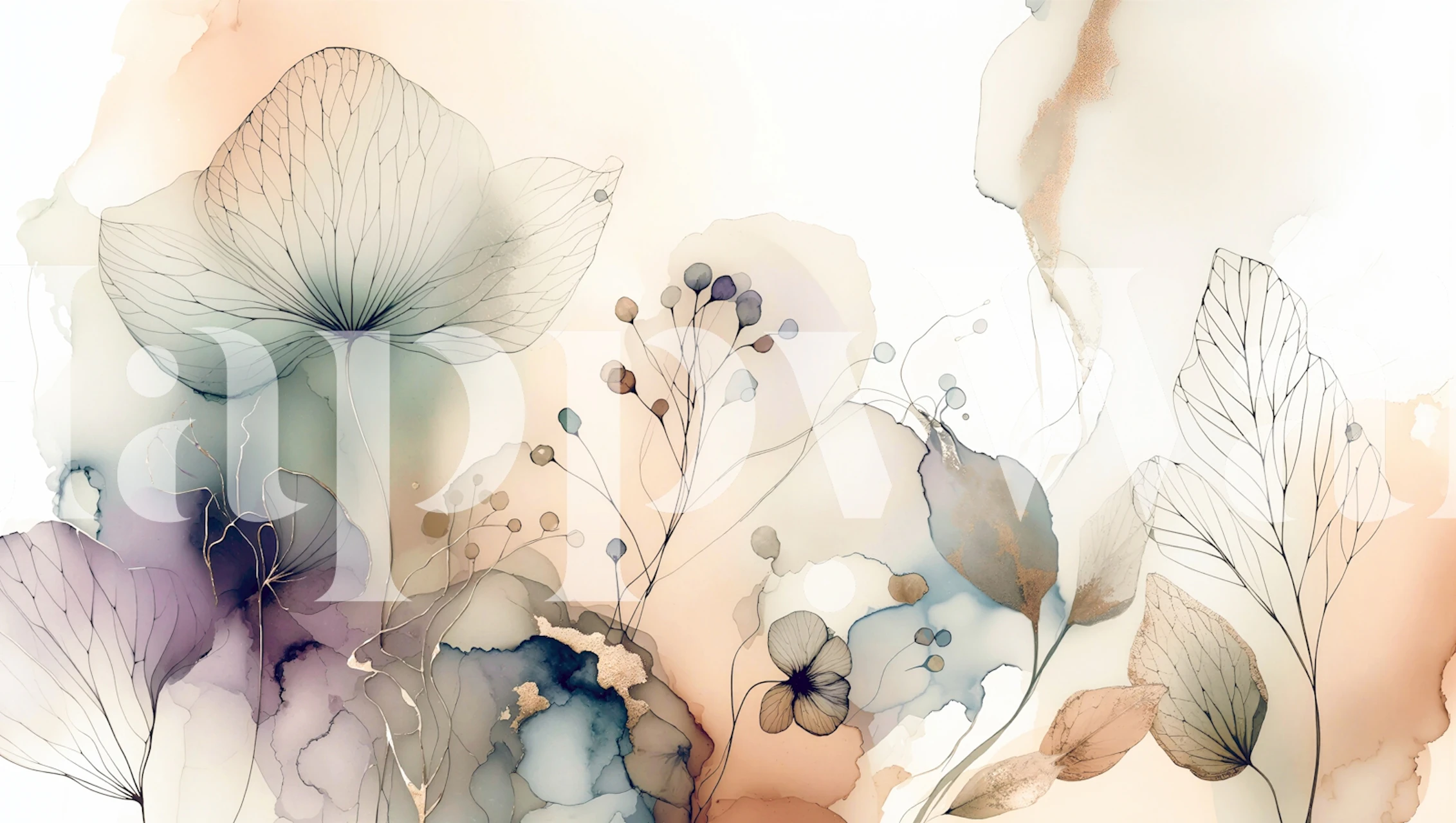 Soft floral watercolor wallpaper in a bright room