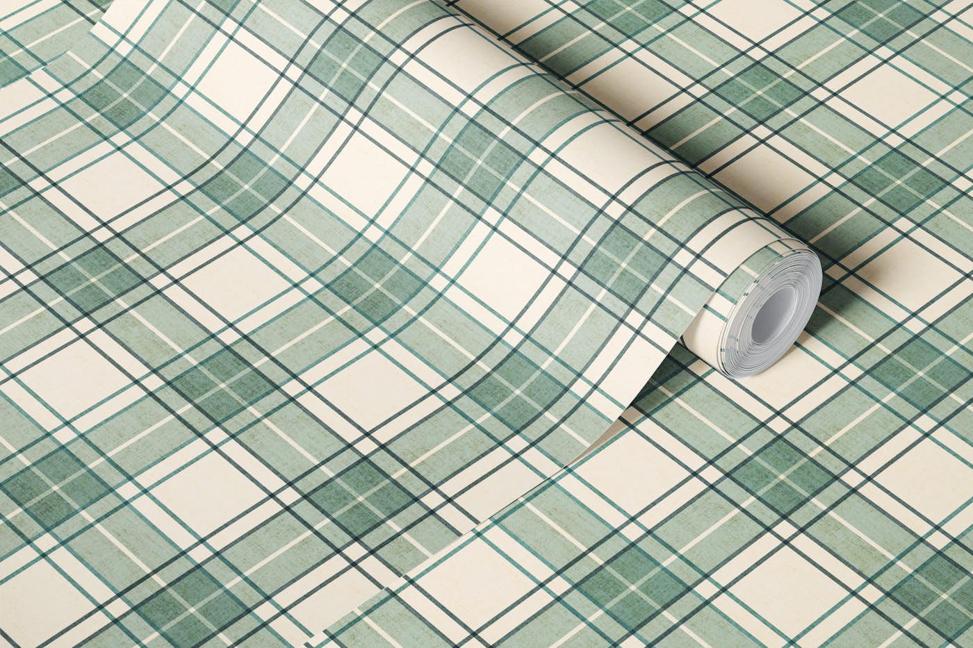 Classic Woven Farmhouse Plaid Check Sage wallpaper roll