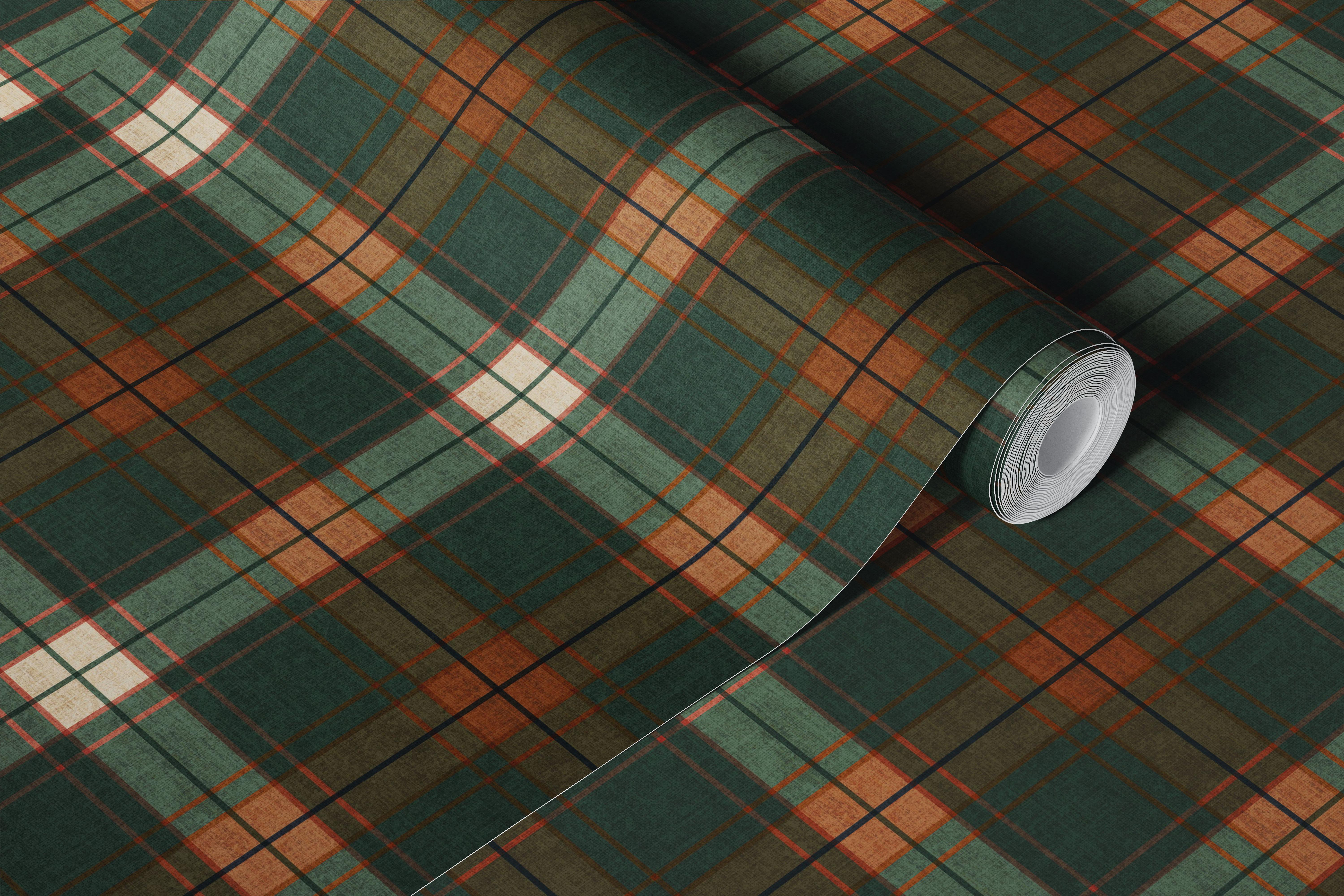 Traditional Country Plaid Tartan Hunter Green wallpaper in a room