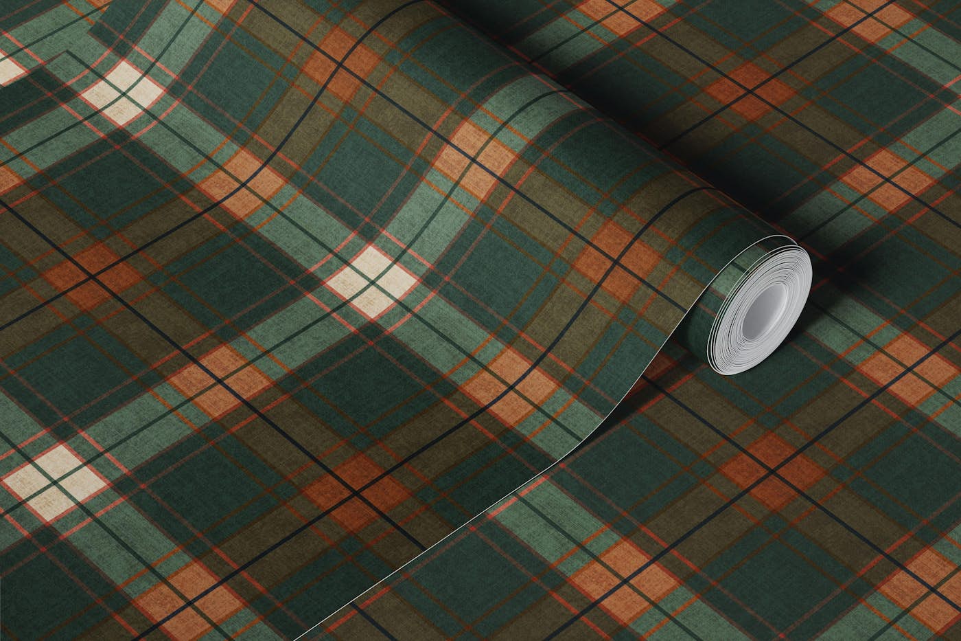 Traditional Country Plaid Tartan Hunter Green wallpaper roll