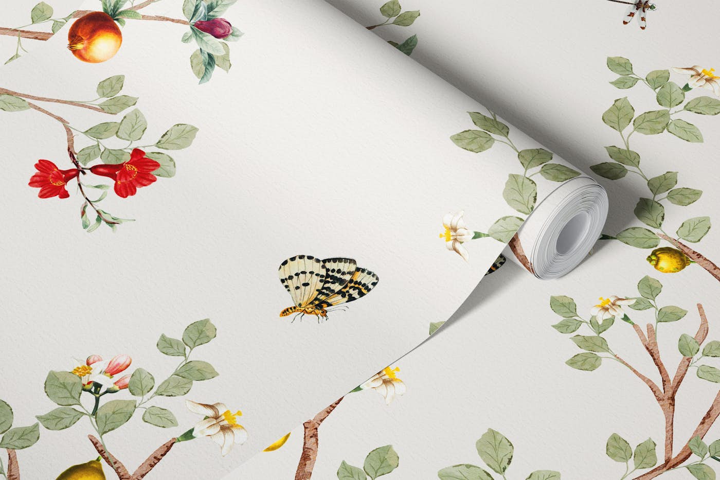 Chinoiserie Cranes in Pomegranate Lemon Grove wallpaper roll