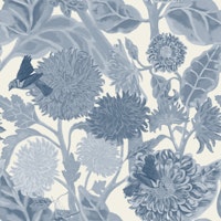 Sunflowers and Dahlias in Blue wallpaper