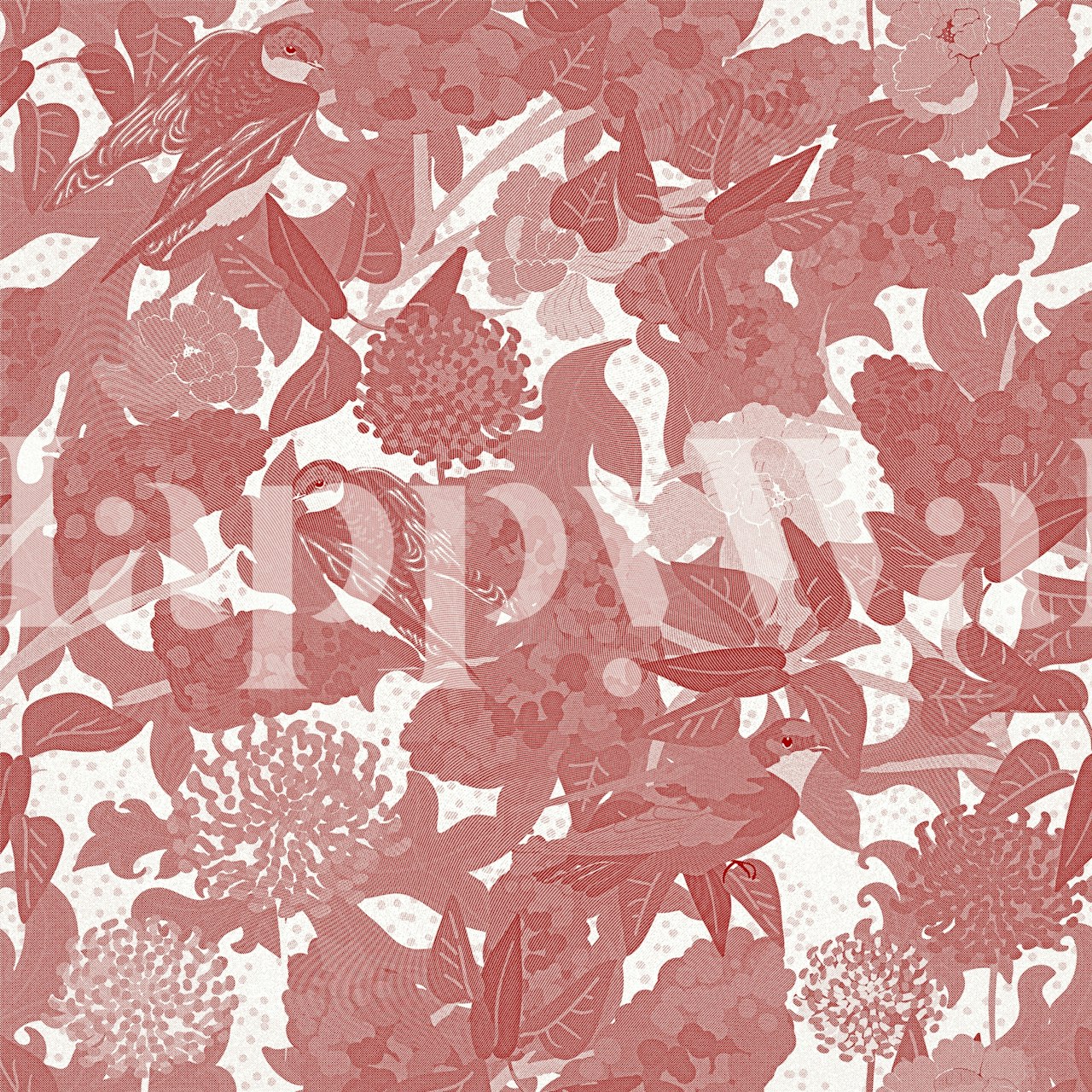 Design della carta da parati Lilacs and Swallows in Red